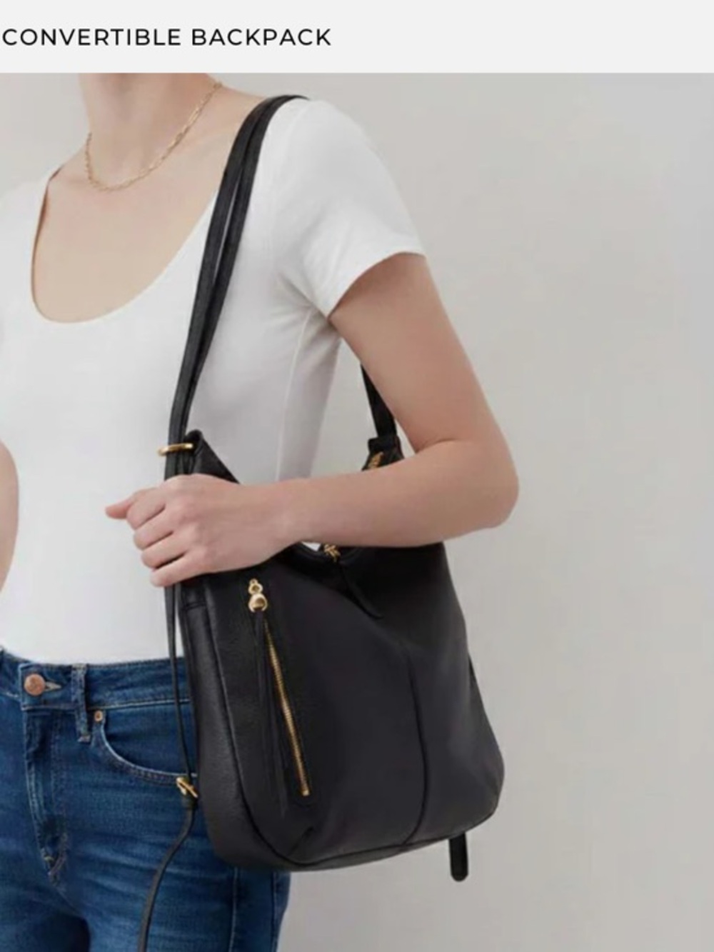 HOBO Merrin Convertible Backpack — Black with Gold Hardware - Picture 3 of 10